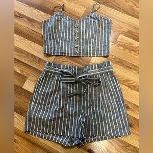 Express Gray and White Linen Blend Striped Set